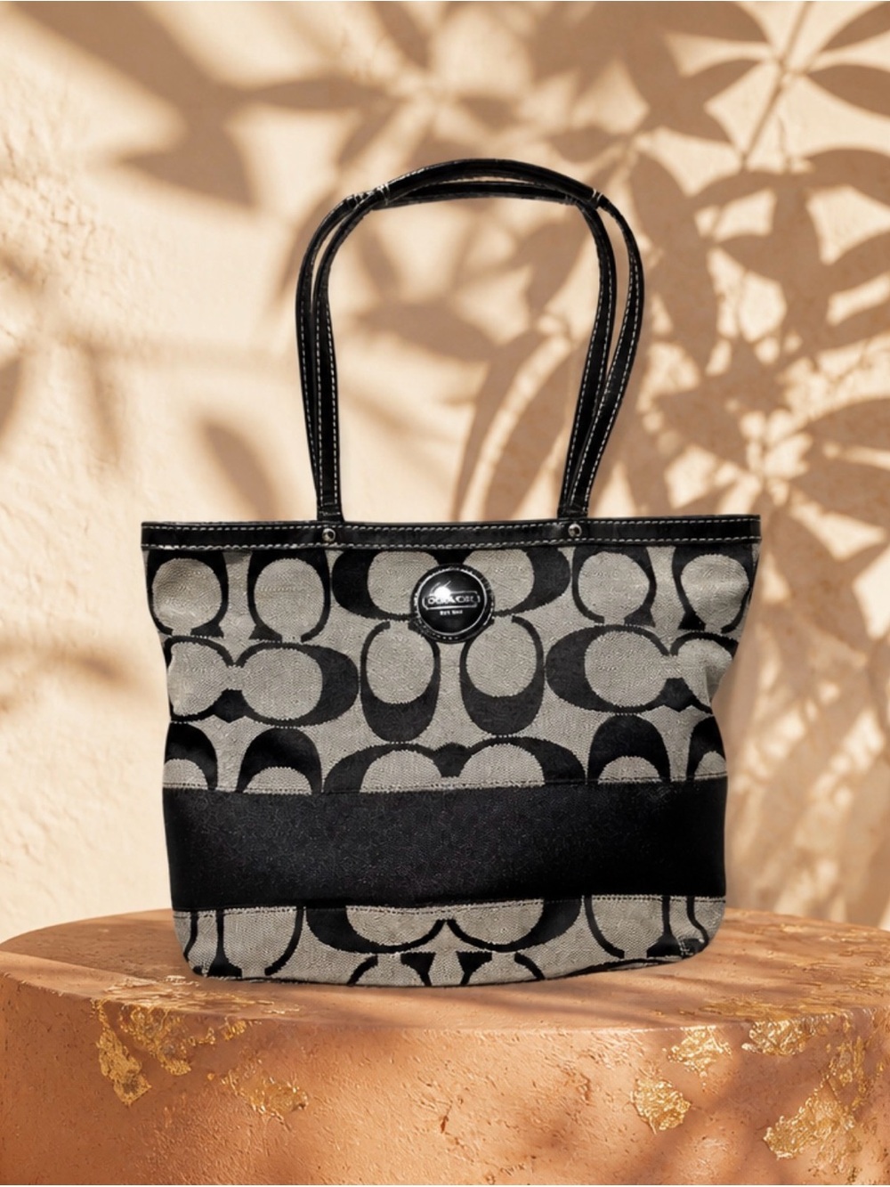 Coach Black and Gray Signature Canvas Tote